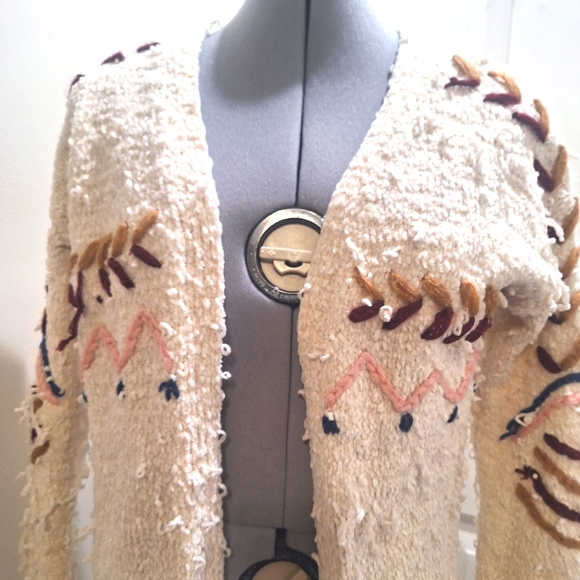 Alya Sweaters - Alya Off White Destressed Sweater,Open Front,              Size Small